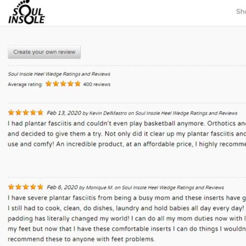 We just noticed that we now have over 400 β FIVE STAR REVIEWS! This is pretty exciting to see how many people are loving our supports. Thanks to everyone who has shared their experience with our insoles. It really means a lot to us!#5starreview #plantarfa
